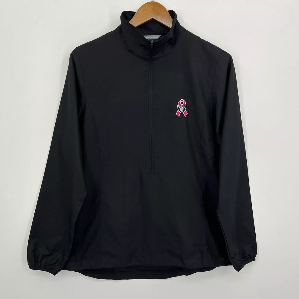 Cutter & Buck Raiders Breast Cancer Awareness Half Zip Jacket Black Womens M